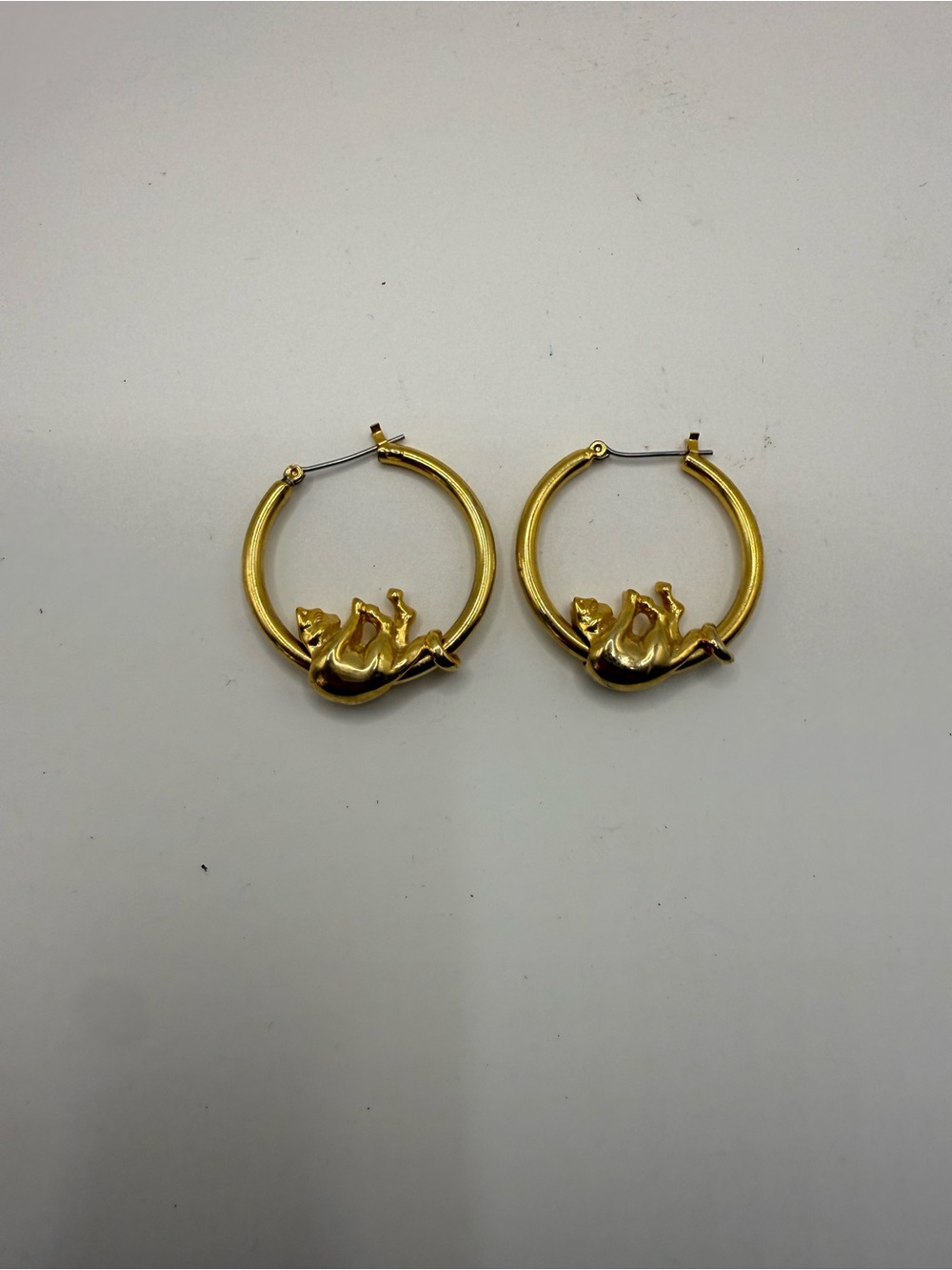 Gold Cat Hoop Earrings with kitty charm